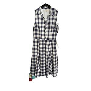 Maison Jules NWT navy blue and white checkered, midi dress size small